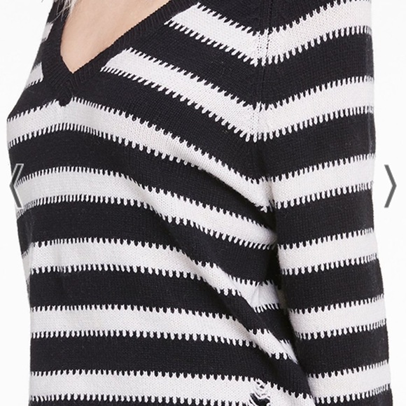Wildfox Leanne Sweater, Optic Stripe, Night Vanilla, Black/White Striped, L - Picture 6 of 11